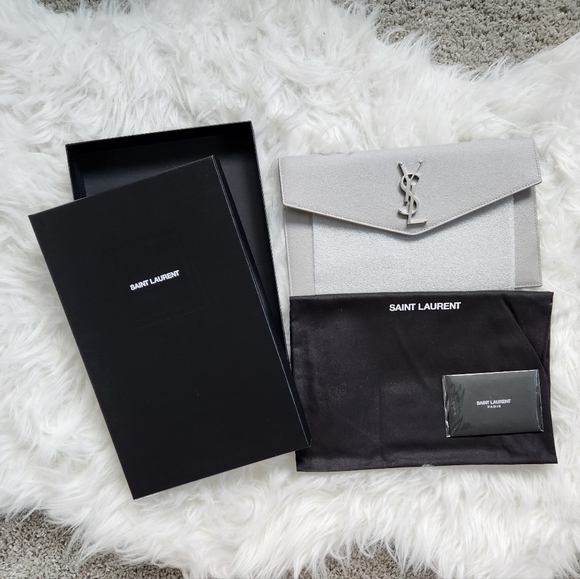 NEW YSL Saint Laurent Uptown Monogram Clutch in Granite Grey - Picture 1 of 9